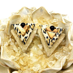 Vintage Suede Clip On Earrings • Animal Print Tan w/ Black
